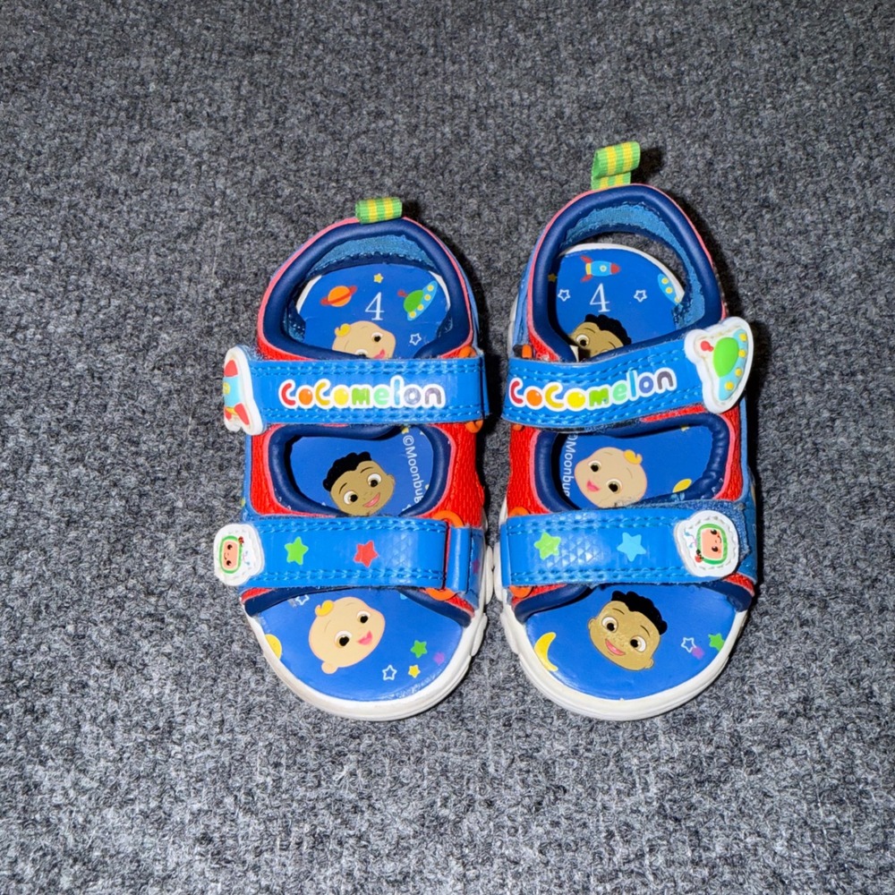 Cocomelon Toddler Boys Light Up Sandals Blue Red Space JJ & Friends Size 4 Baby